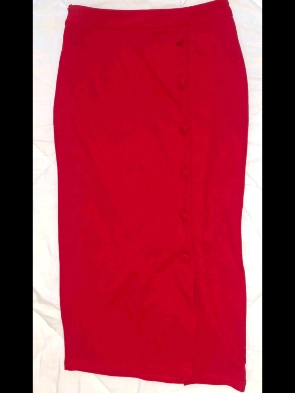 SHEIN Red Midi Pencil Skirt Womens Small Button Detail Bodycon Stretch
